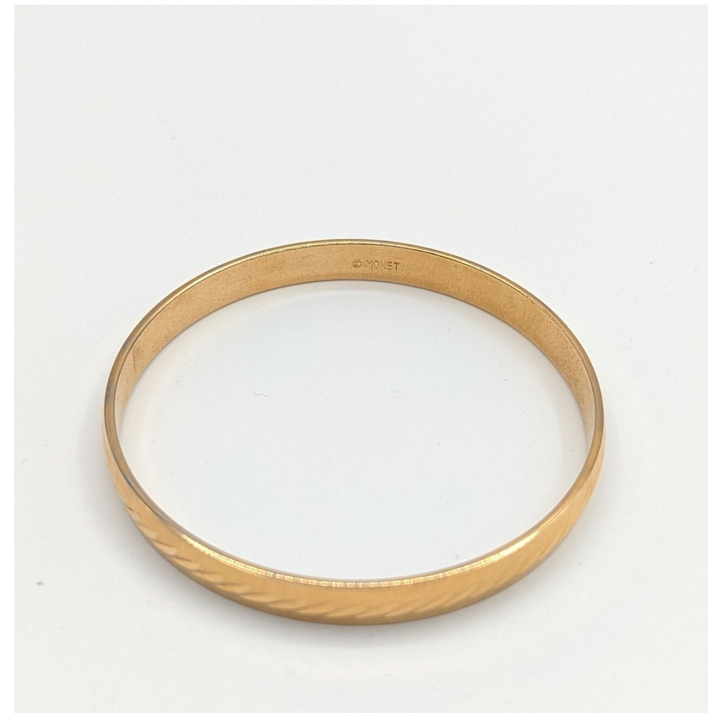 Monet Vintage Gold Tone Bangle‎ Bracelet Etched Chevron Textured Slip On Jewelry